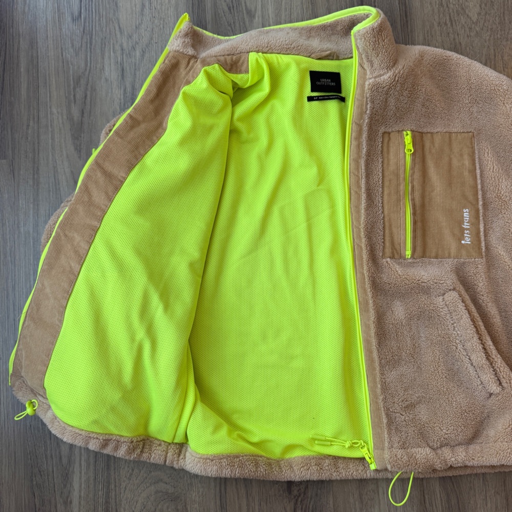 Urban Outfitters Women’s Tan Fleece Jacket with Neon Accents Size Small - Picture 7 of 9